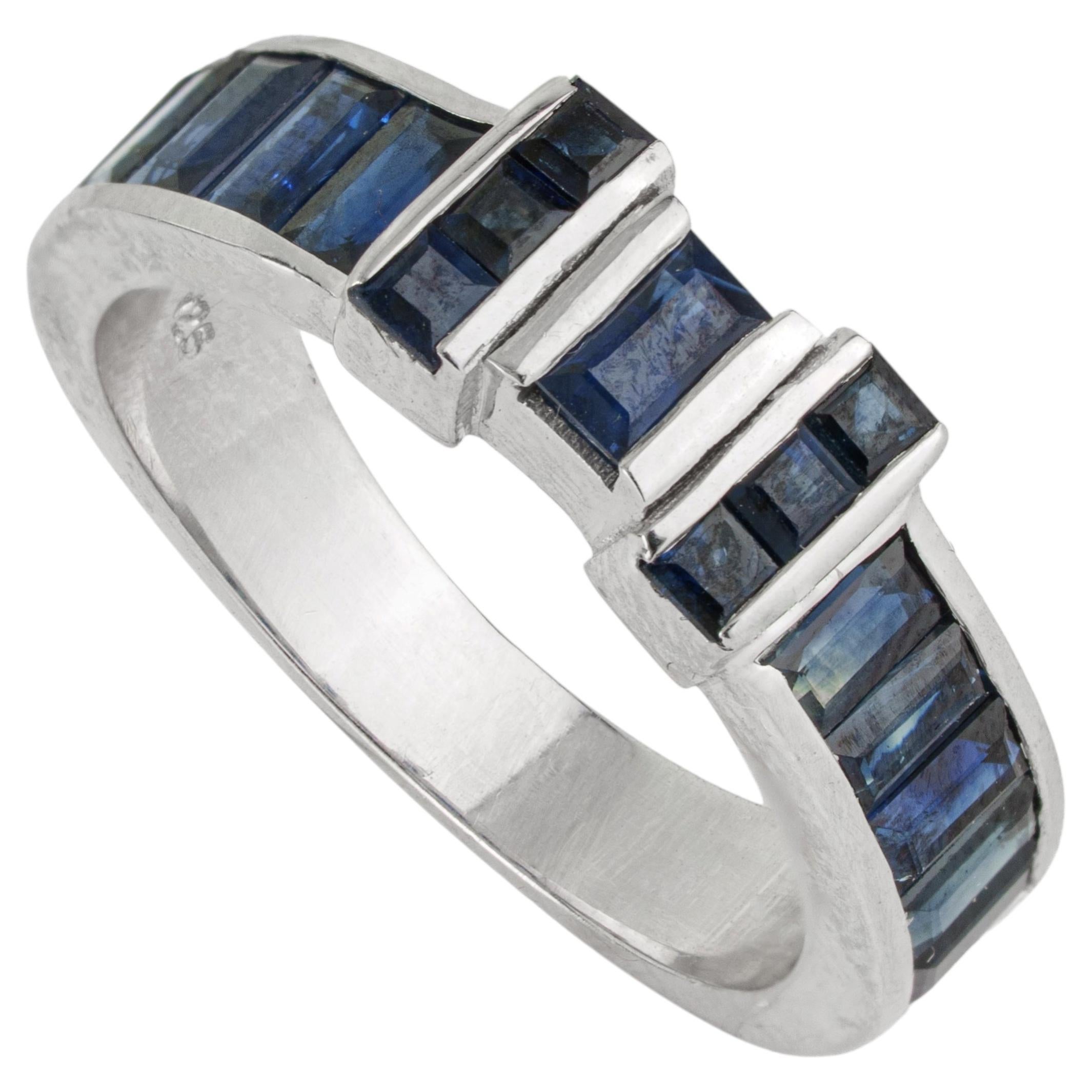 Silvorra Baguette & Square Cut Sapphire Band Ring in 925 Sterling Silver for her