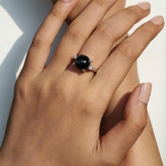 Silvorra Black Star Three Stone Ring in 925 Sterling Silver with Zircon Accents