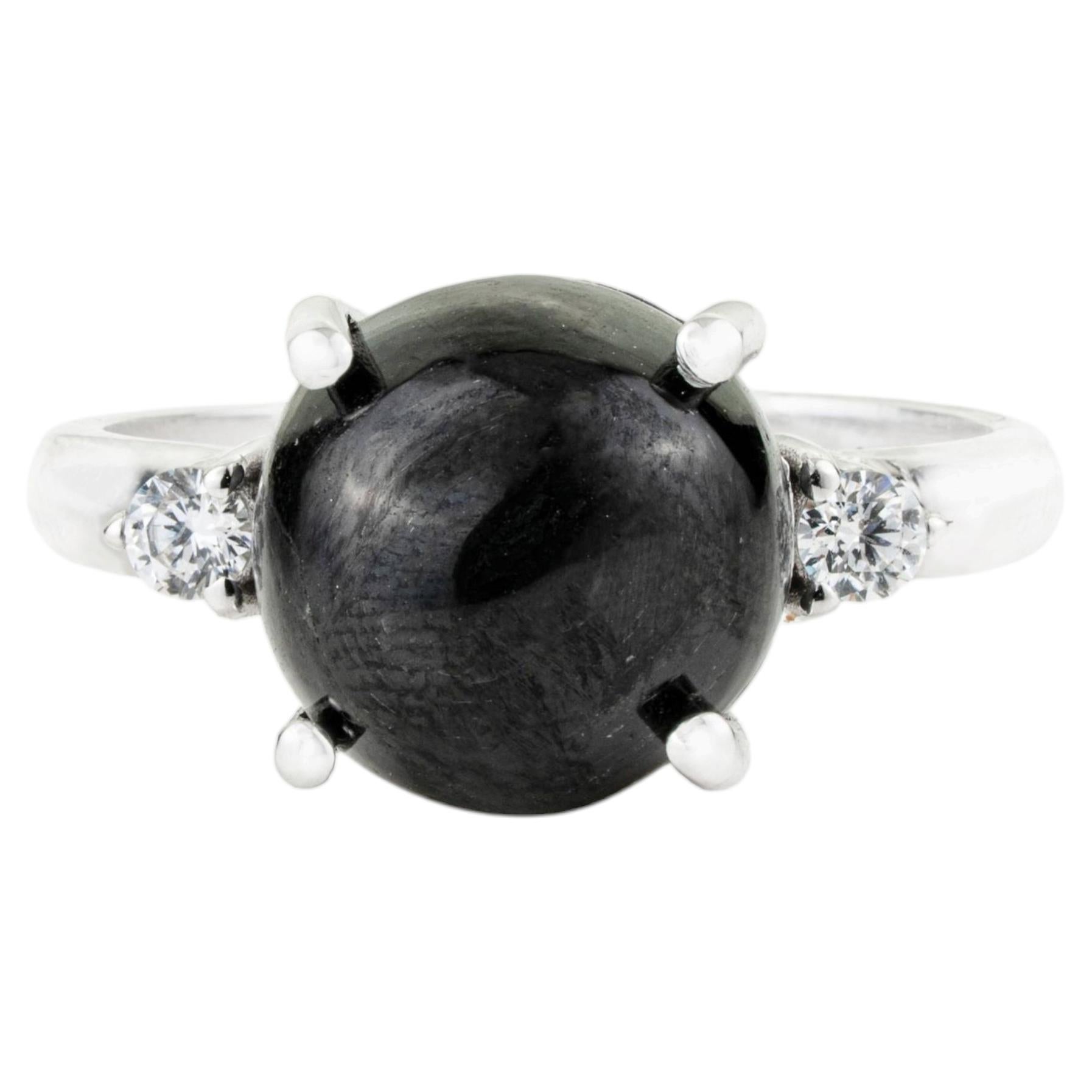 Silvorra Black Star Three Stone Ring in 925 Sterling Silver with Zircon Accents
