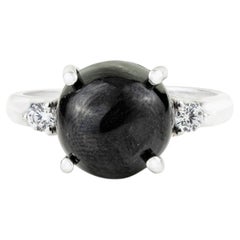 Silvorra Black Star Three Stone Ring in 925 Sterling Silver with Zircon Accents