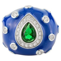 Silvorra Cocktail en émail bleu Bague de bohème en argent avec pierres vertes et blanches