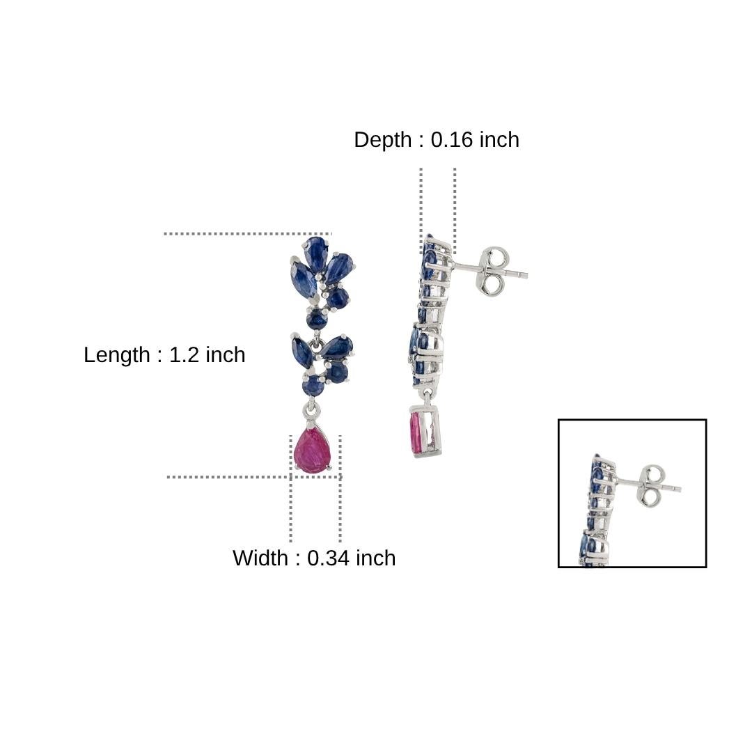 Orecchini a goccia in argento sterling con zaffiro blu e rubino Silvorra in vendita 3
