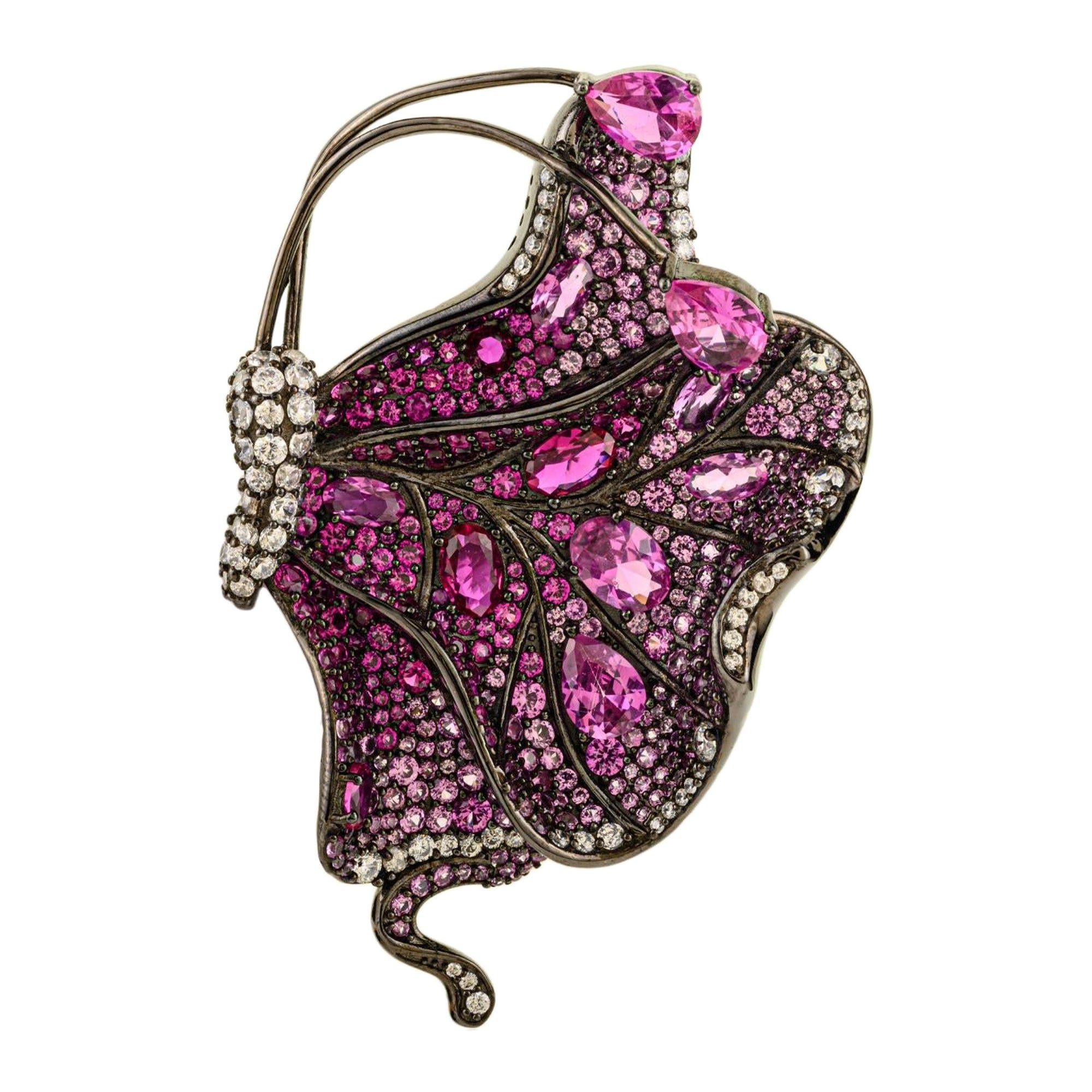 Silvorra Bochic Orient Butterfly Pink 
White Zircon Convertible Brooch Pendant