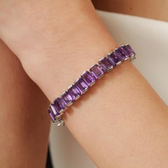 Silvorra Bold Natural Amethyst Step-Cut Tennis Bracelet in Solid Silver for Her