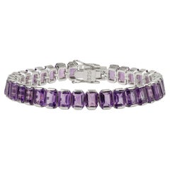 Silvorra Bold Natural Amethyst Step-Cut Tennis Bracelet in Solid Silver for Her