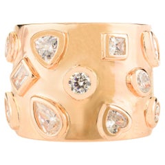 Silvorra Bold Wide Band Silver Ring with Mixed Shape Cubic Zirconia for Gifts