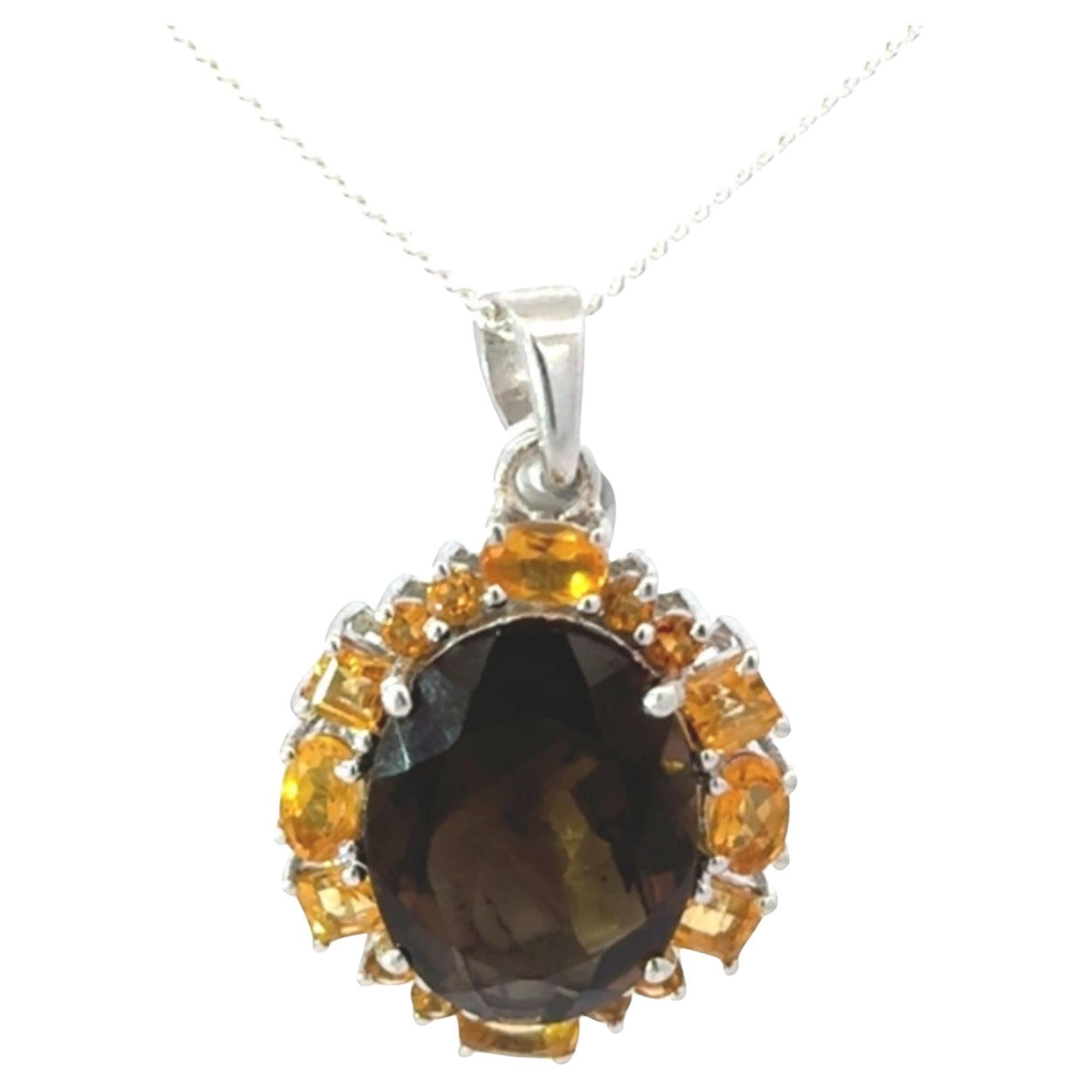 A Silver Certified 10.5 Carat Natural Smoky Topaz & Citrine 925 Silver Pendentif
