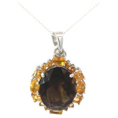 Silvorra Certified 10.5 Carat Natural Smoky Topaz & Citrine 925 Silver Pendant