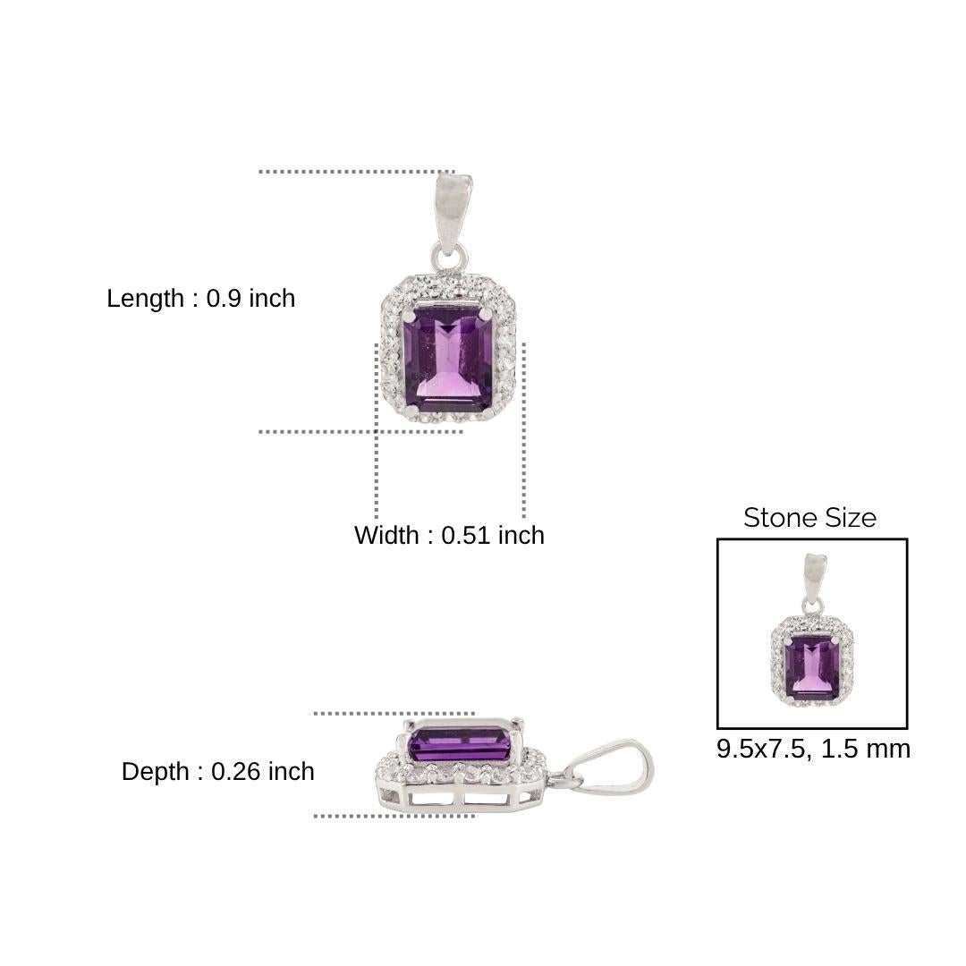 Silvorra Certified 4.65Ct Octagon Amethyst Halo Zircon Sterling Silver Pendant For Sale 5
