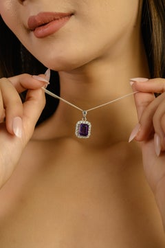 A Silver Certified 4.65Ct Octagon Amethyst Halo Zircon Sterling Silver Pendentif