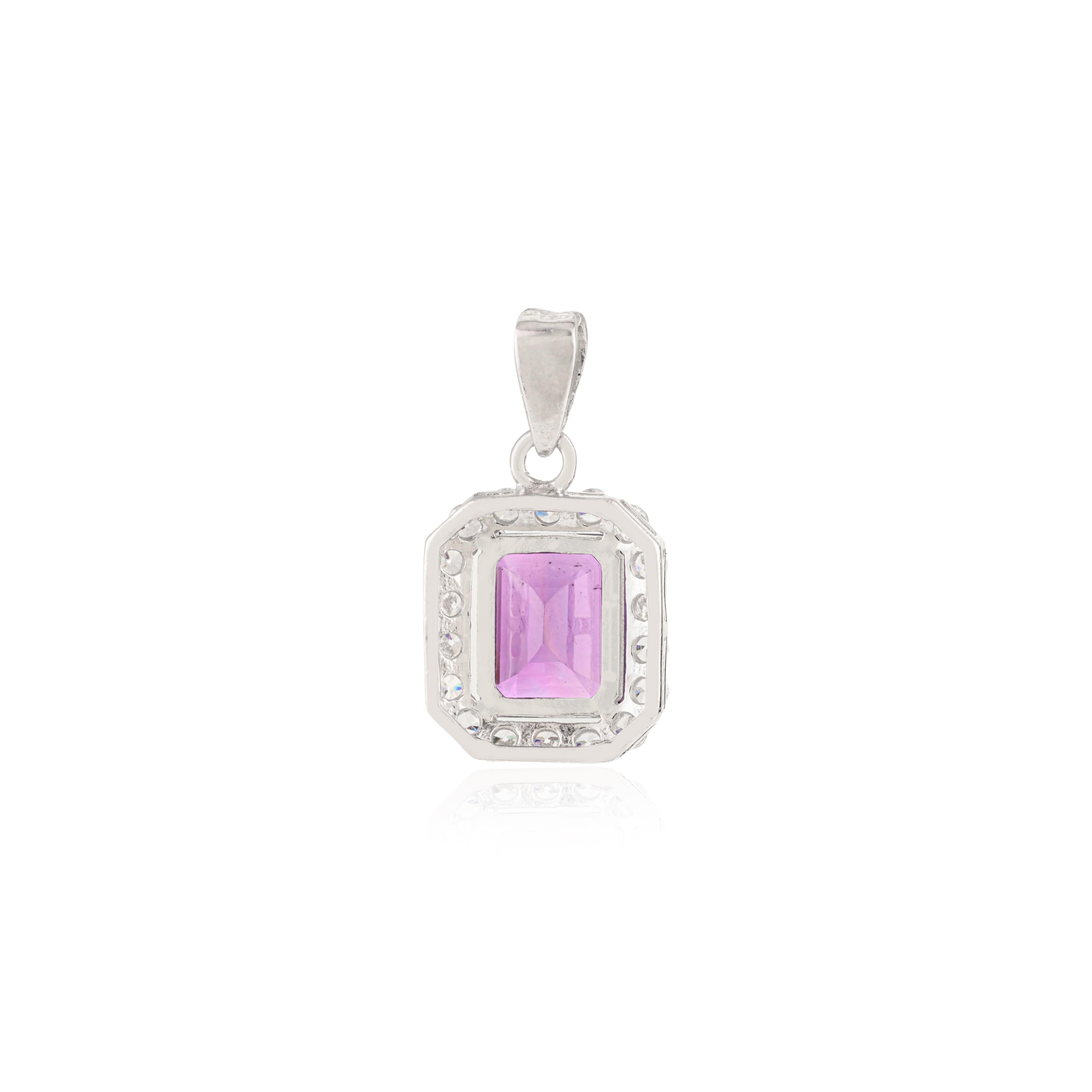 Silvorra Certified 4.65Ct Octagon Amethyst Halo Zircon Sterling Silver Pendant For Sale 3