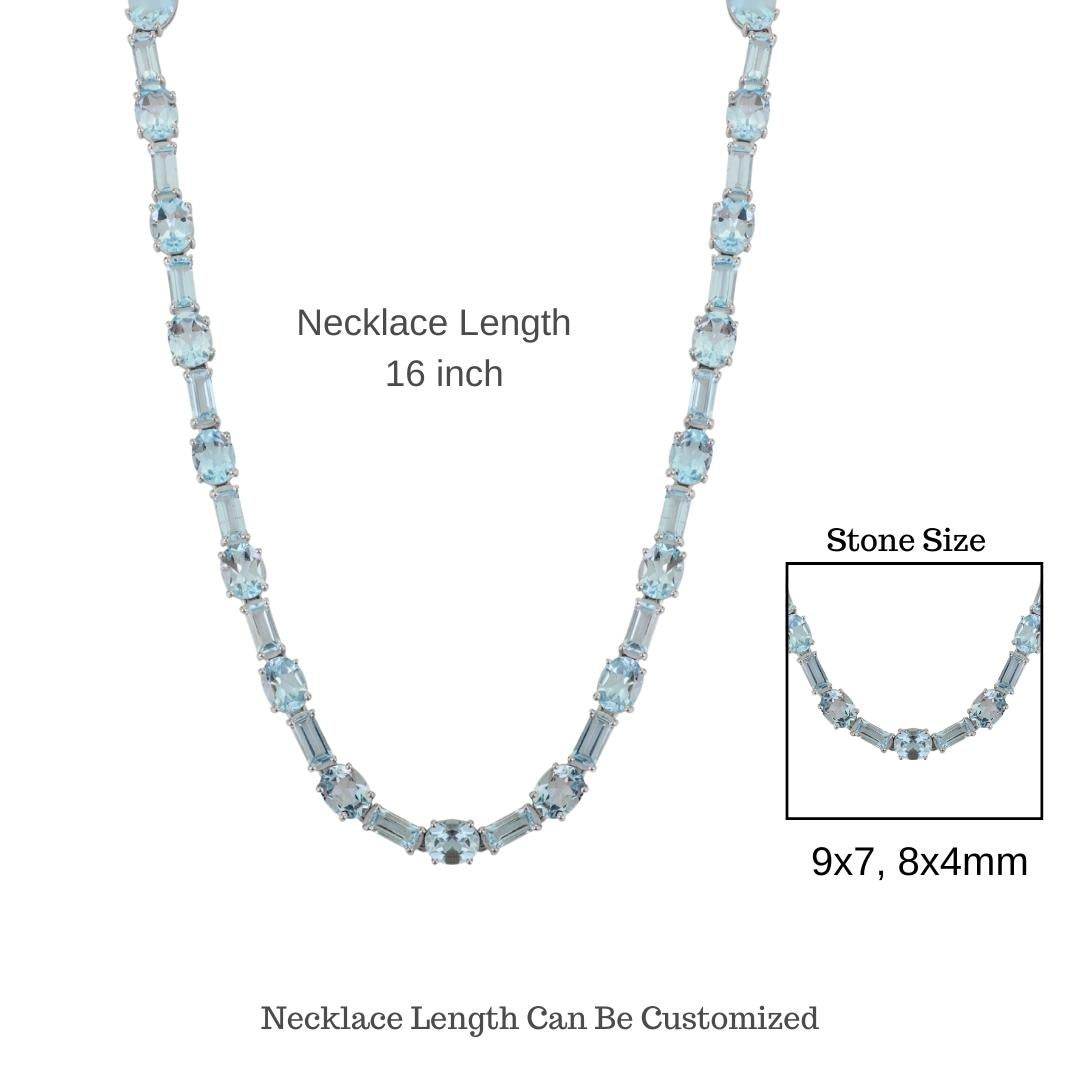Collana lunga tennis in argento massiccio 925 certificata Silvorra da 66,15 carati di topazio blu in vendita 4