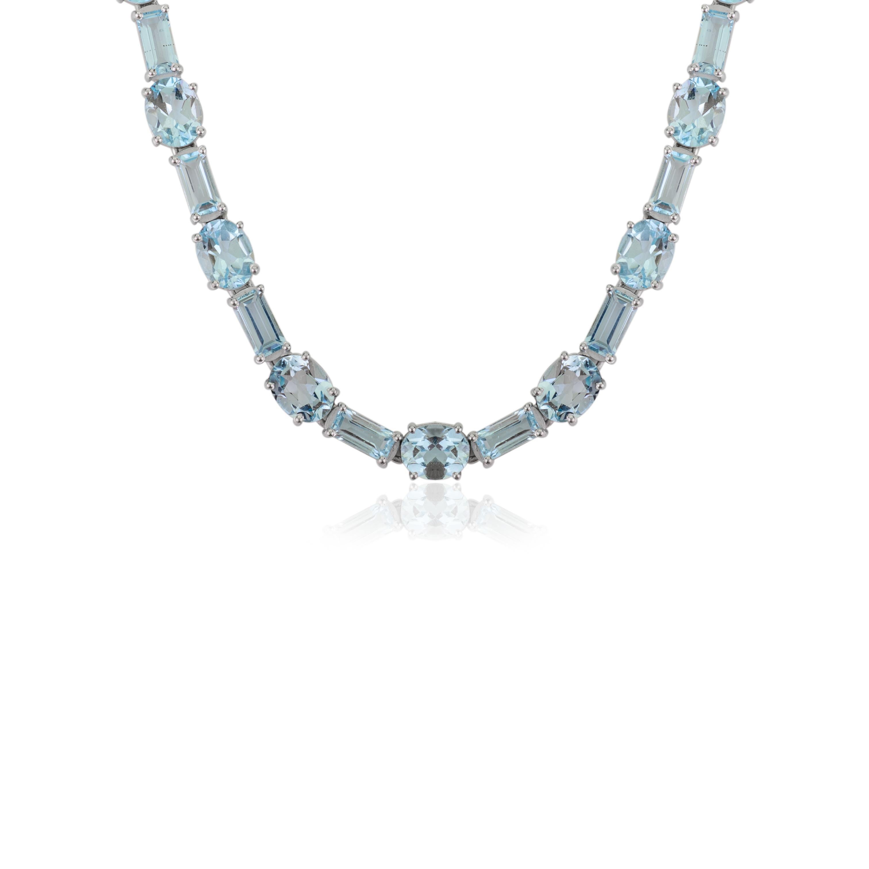 Collana lunga tennis in argento massiccio 925 certificata Silvorra da 66,15 carati di topazio blu In condizioni Nuovo in vendita a New York, NY