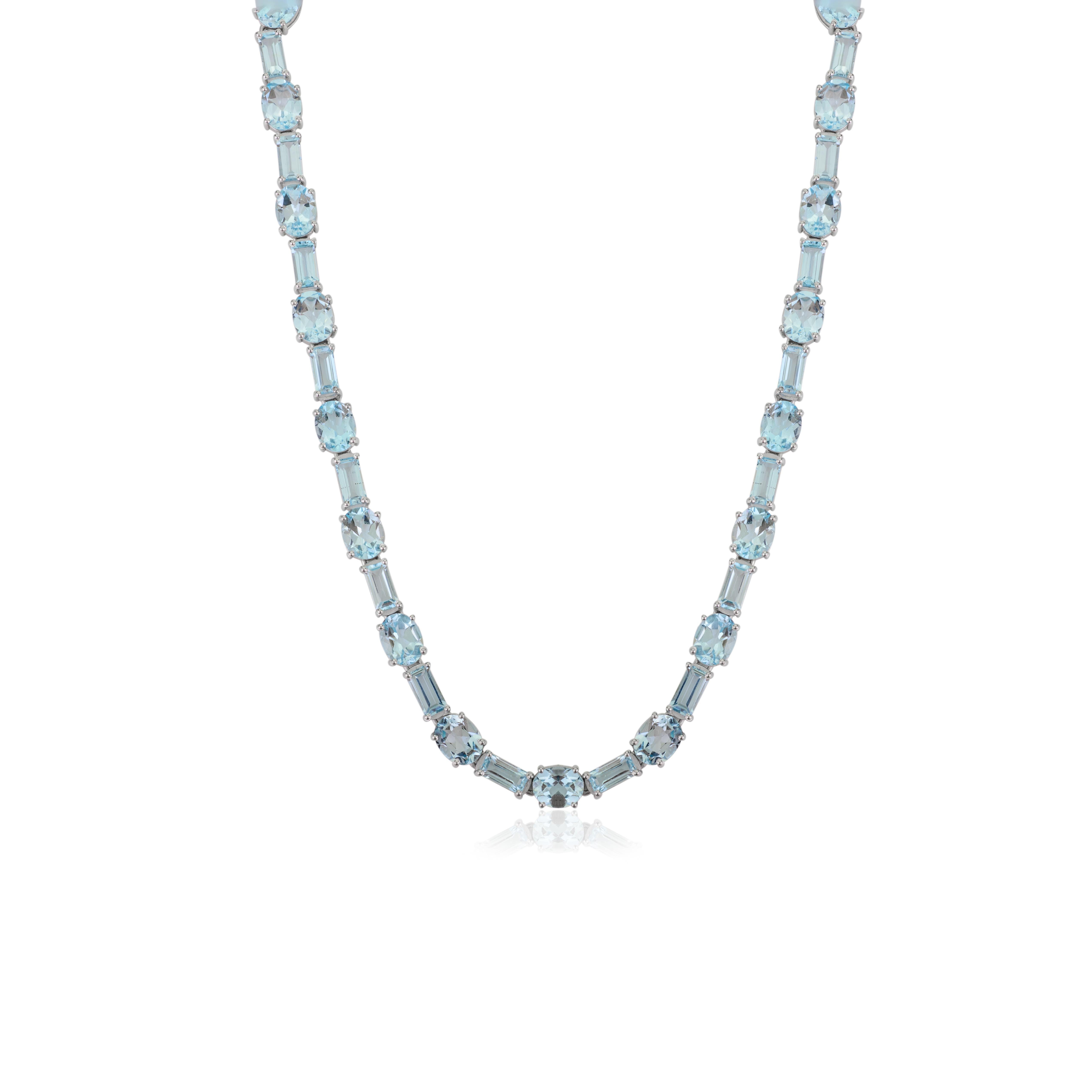 Collana lunga tennis in argento massiccio 925 certificata Silvorra da 66,15 carati di topazio blu in vendita 1
