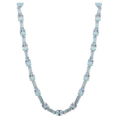 Collar largo de tenis de plata maciza 925 con topacio azul certificado por Silvorra de 66,15 qt