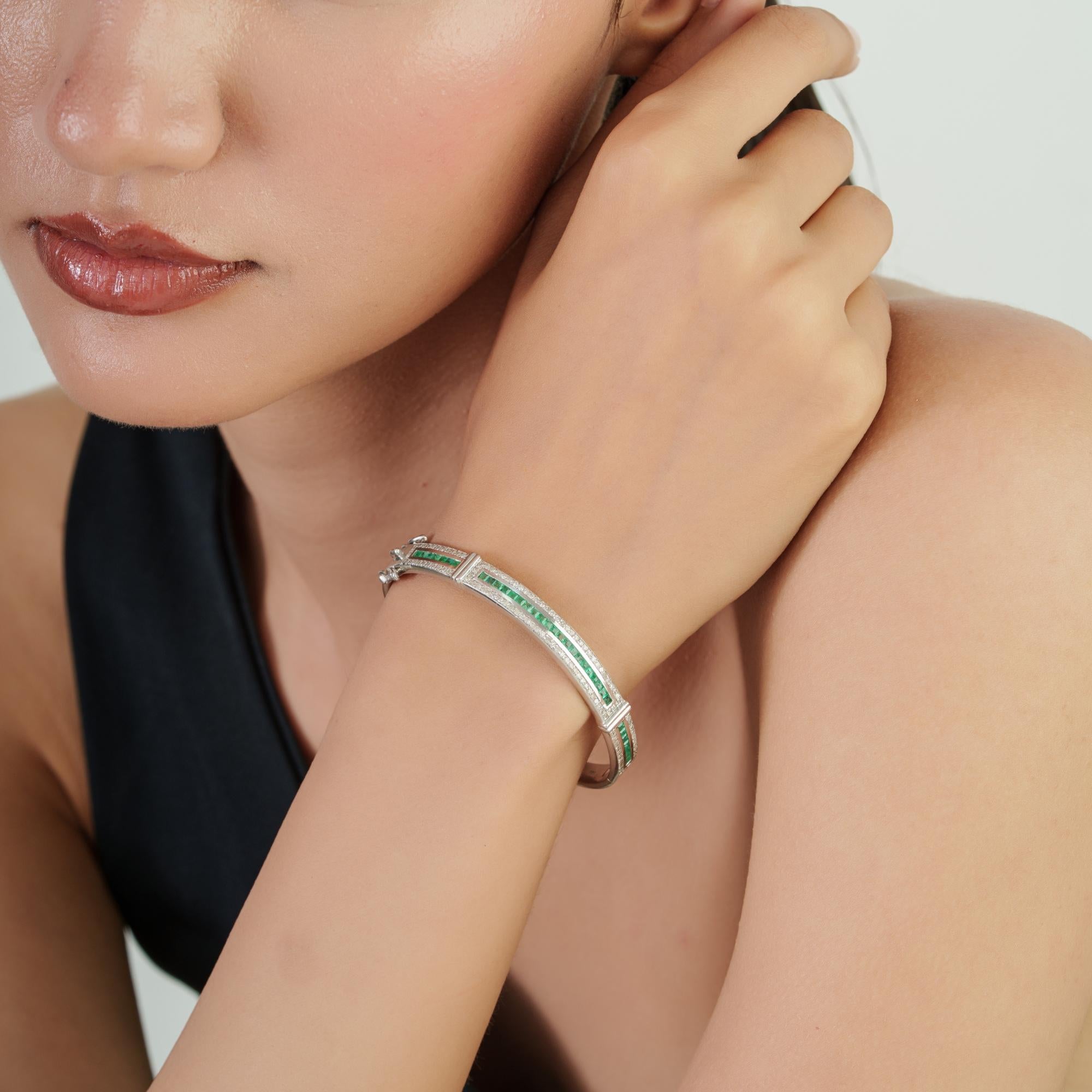 Silvorra Certified Emerald and Diamond Statement Hinged Bangle Bracelet ...