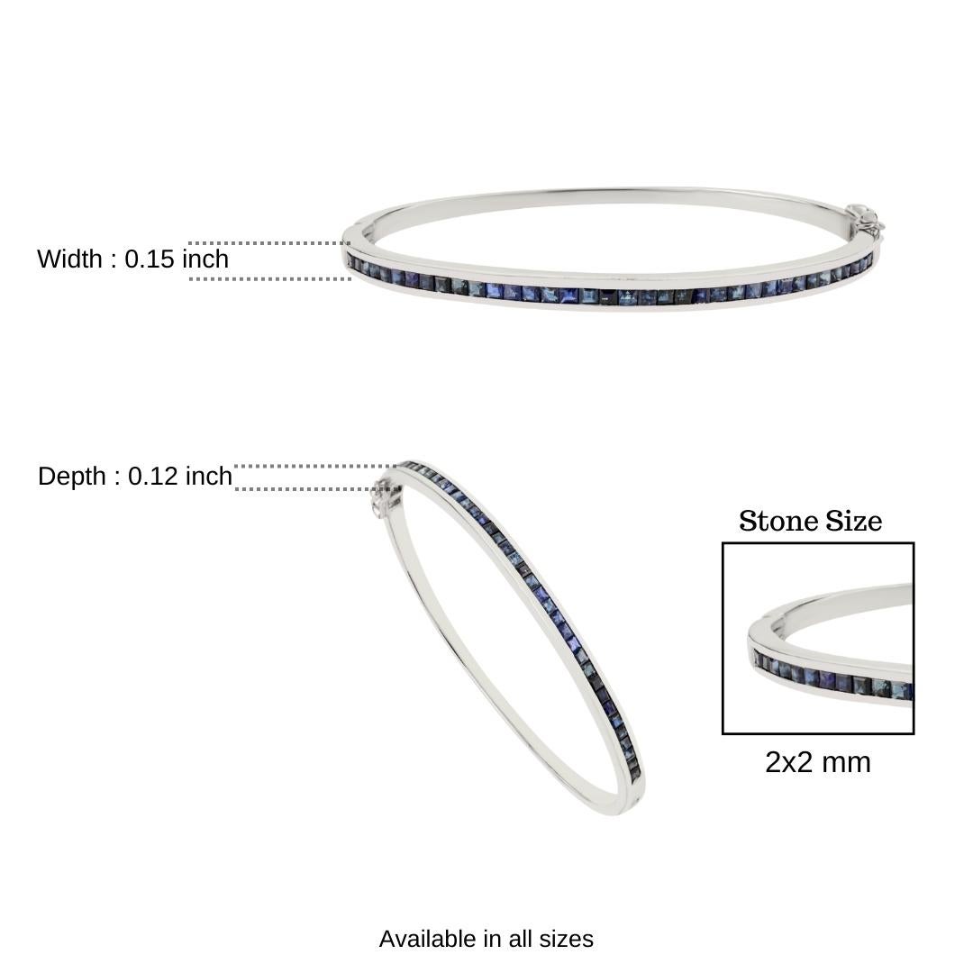 Silvorra Channel-Set Blue Sapphire Stackable Bangle Bracelet in Silver Jewelry For Sale 5