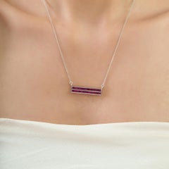 Silvorra Channel Set Double Row Ruby Bar Necklace Pendant in 925 Sterling Silver