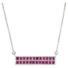 Silvorra Channel Set Double Row Ruby Bar Necklace Pendant in 925 Sterling Silver
