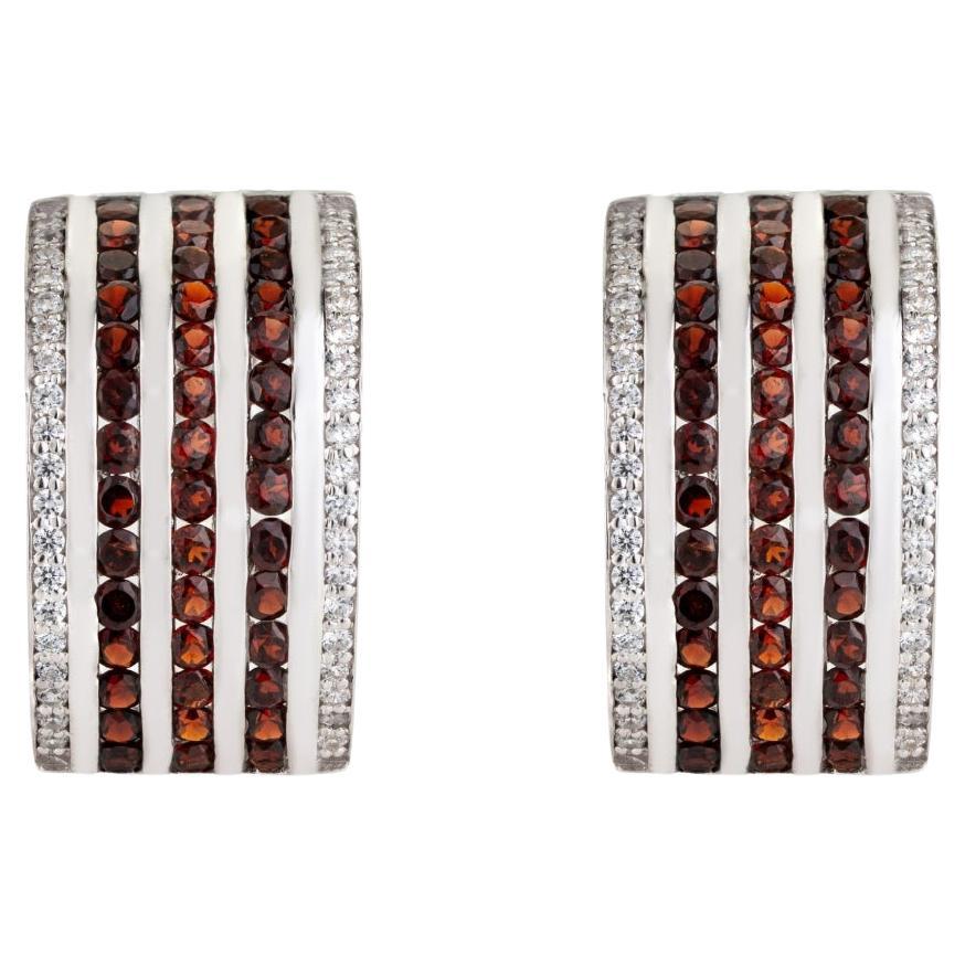 Silvorra Channel-Set Garnet and Zircon Vertical Stripe Silver Earrings for Women For Sale