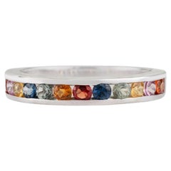Silvorra Channel Set Natural Multi Sapphire Eternity Band Ring for Girlfriend