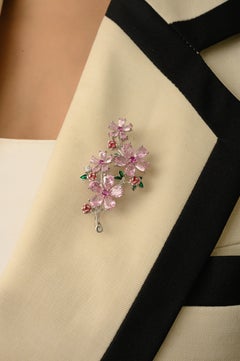 Spilla floreale in argento 925 Silvorra Cherry Blossom Pink CZ & Enamel