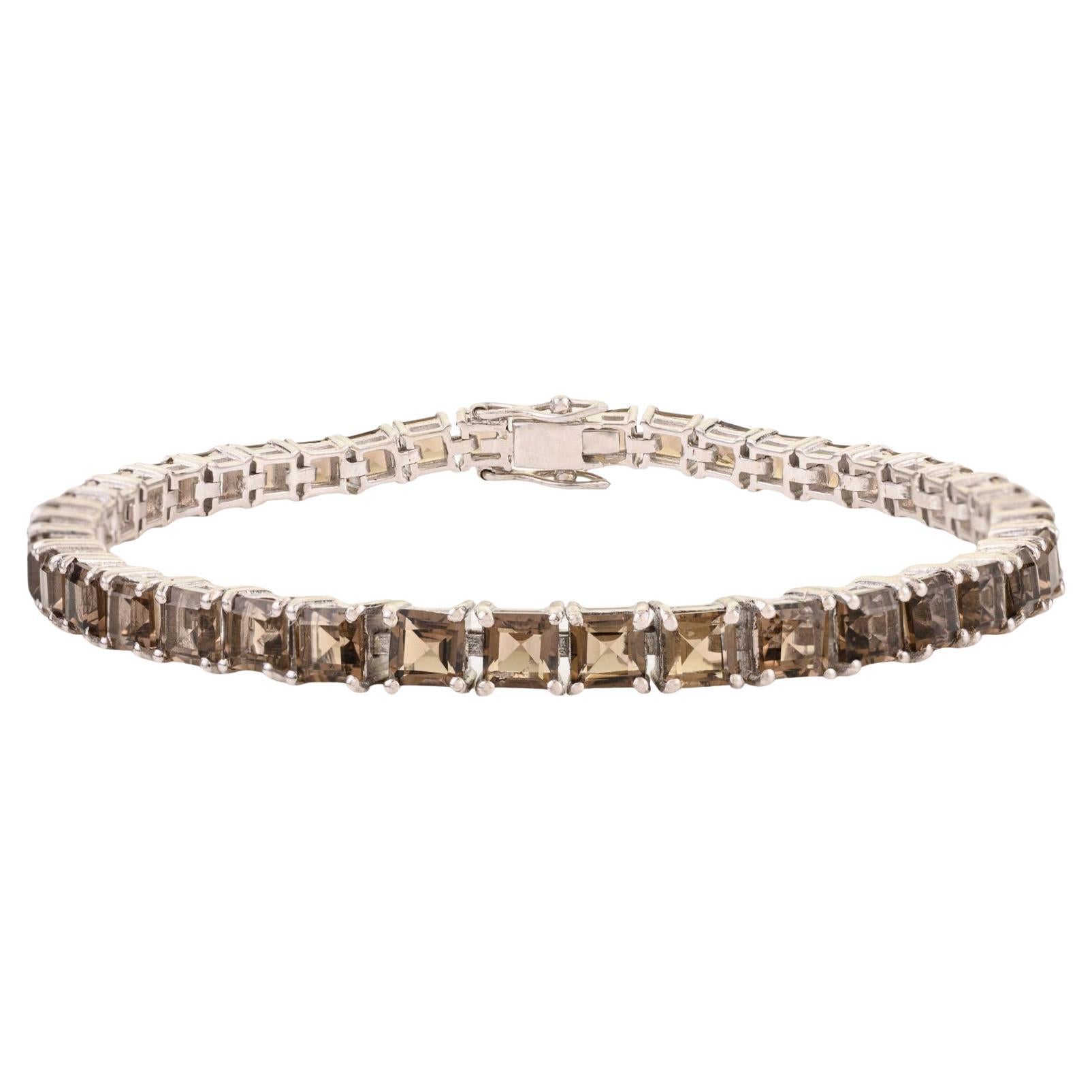 Silvorra Classic 13.05 Carat Smoky Topaz Silver Line Bracelet for New Year Gift For Sale