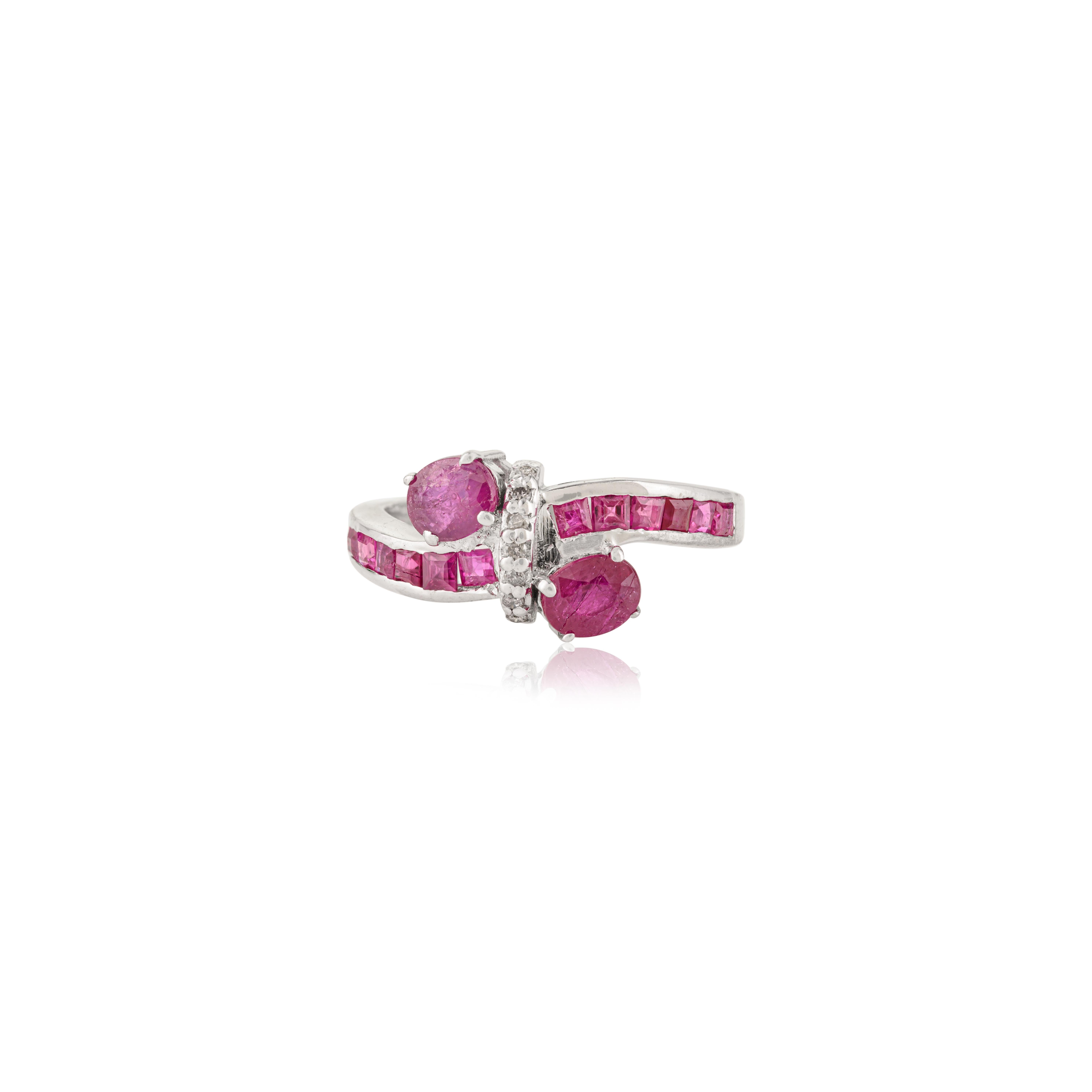 Im Angebot: Silvorra Classic 3,25 Karat Rubin & Diamant Bypass Ring in massivem 925 Sterling Silber () 3