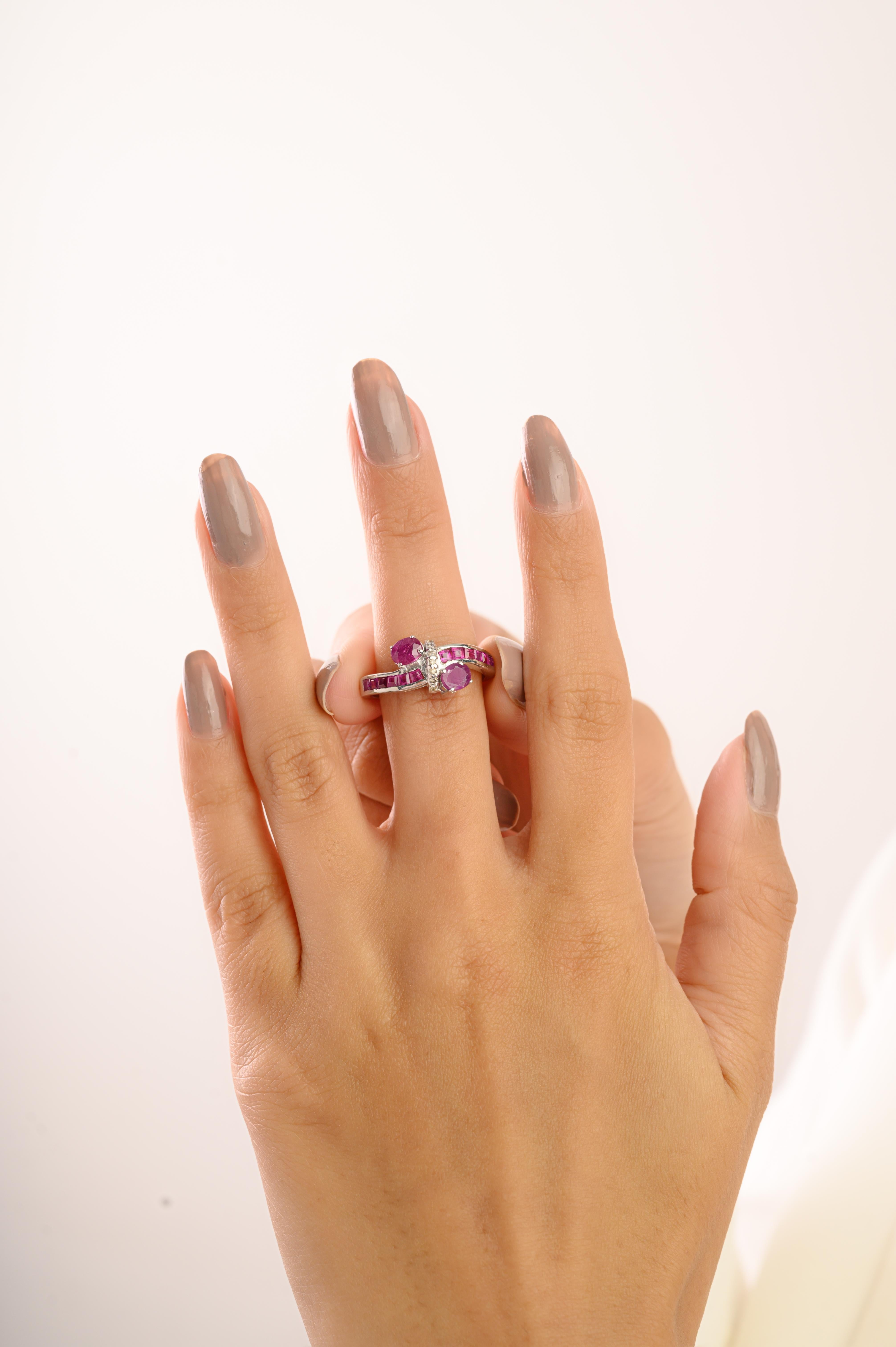 Im Angebot: Silvorra Classic 3,25 Karat Rubin & Diamant Bypass Ring in massivem 925 Sterling Silber () 9