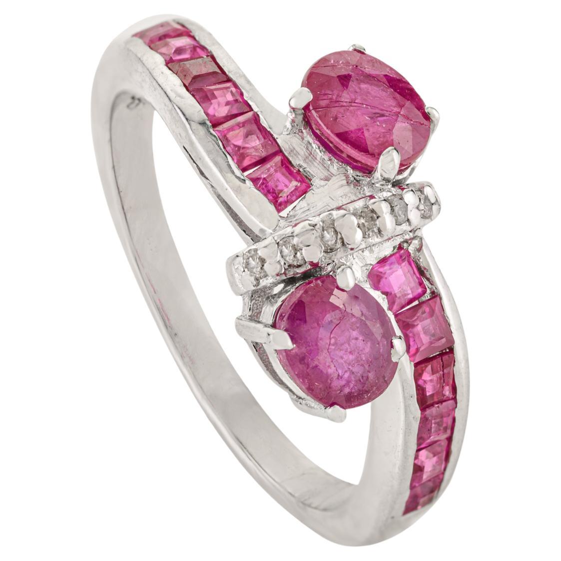 Im Angebot: Silvorra Classic 3,25 Karat Rubin & Diamant Bypass Ring in massivem 925 Sterling Silber ()