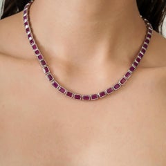 Silvorra Collar Clásico de Línea de 40,41 Toneladas de Rubí Natural para Mujer en Plata 925