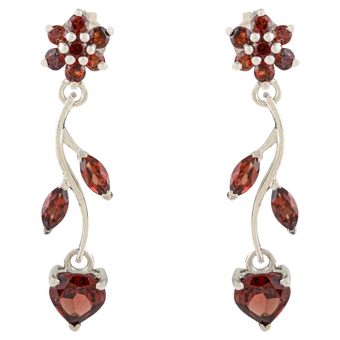 Silvorra Classic 925 Argento Orecchini a Penzoloni Botanici Granato Profondo Regalo di Natale