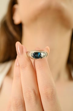 Silvorra Classic 925 Sterling Silver 2.4 Ct London Blue Topaz Cocktail Dome Ring