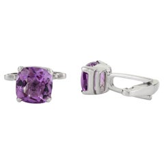Silvorra Classic Cushion Cut 7.8 Ct Amethyst Solitär Manschettenknöpfe in 925 Silber