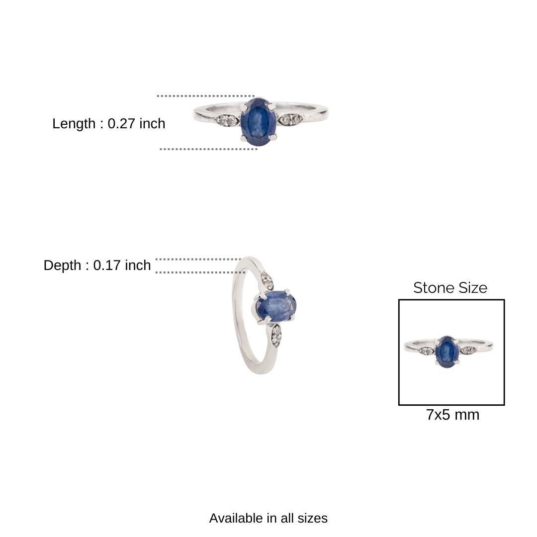 For Sale:  Silvorra Classic Four Prong Oval Cut Blue Sapphire Solitaire Ring with Diamond 10