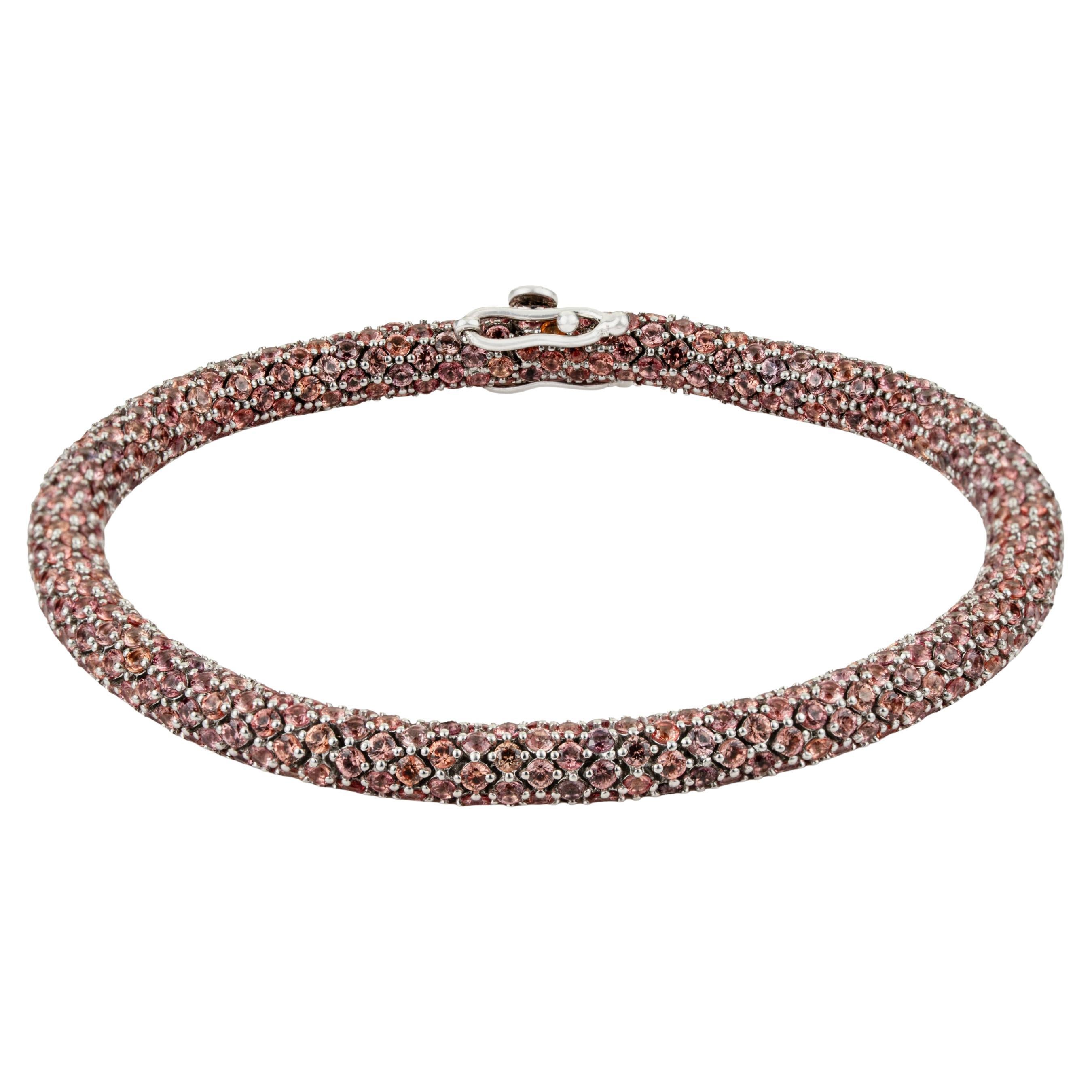 Silvorra Classic Golden Orange Sapphire Rope Bracelet in 925 Silver for Gift