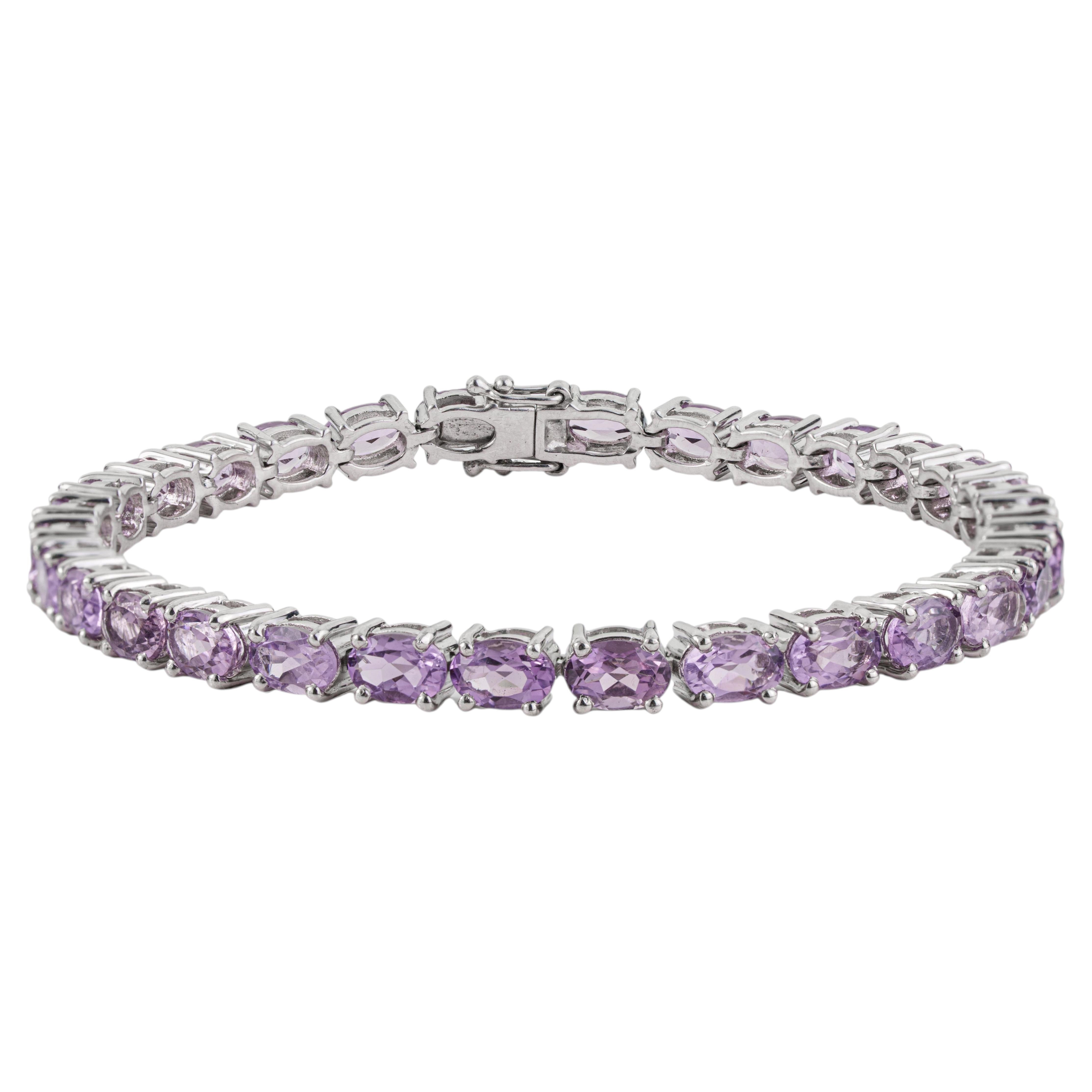 Silvorra Classic Oval Cut Lavender Amethyst Tennis Bracelet in Sterling Silver