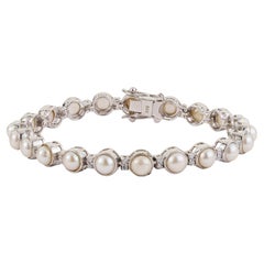Silvorra Classic Pearl Link Tennis Bracelet with Zircon in 925 Sterling Silver