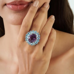 Silvorra Cocktail Amethyst Ring with Orange Sapphire and Blue Topaz in Silver