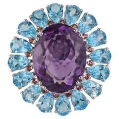 Silvorra Cocktail Amethyst Ring with Orange Sapphire and Blue Topaz in Silver