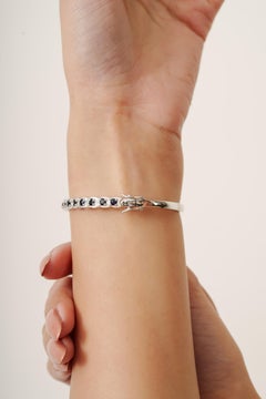 Silvorra Pulsera Contemporánea de Zafiro Azul Redondo de 1,75 qt y Diamantes