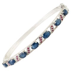Silvorra Contemporary 2.2ct Natural Ruby & Blue Sapphire Bangle Bracelet