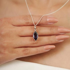 Silvorra Contemporary Natural Iolite Marquise Drop Pendant in 925 Solid Silver