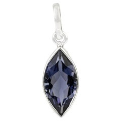 Silvorra Contemporary Natural Iolite Marquise Drop Pendant in 925 Solid Silver