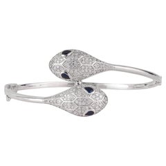 Silvorra Contemporary Sterling Silver Double Snake Pavé Hinged Bangle Bracelet