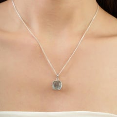 Silvorra Cushion Cut Aquamarine Bezel Set Solitaire Pendant in Sterling Silver