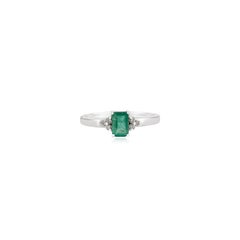 Silvorra Dainty Natural Emerald & Diamond Prong Ring in 925 Silver for her