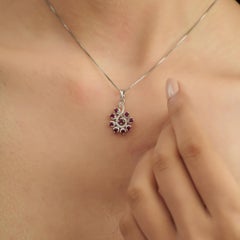 Silvorra Dainty Round Cut Ruby Diamond Floral Swirl Pendant in 925 Solid Silver