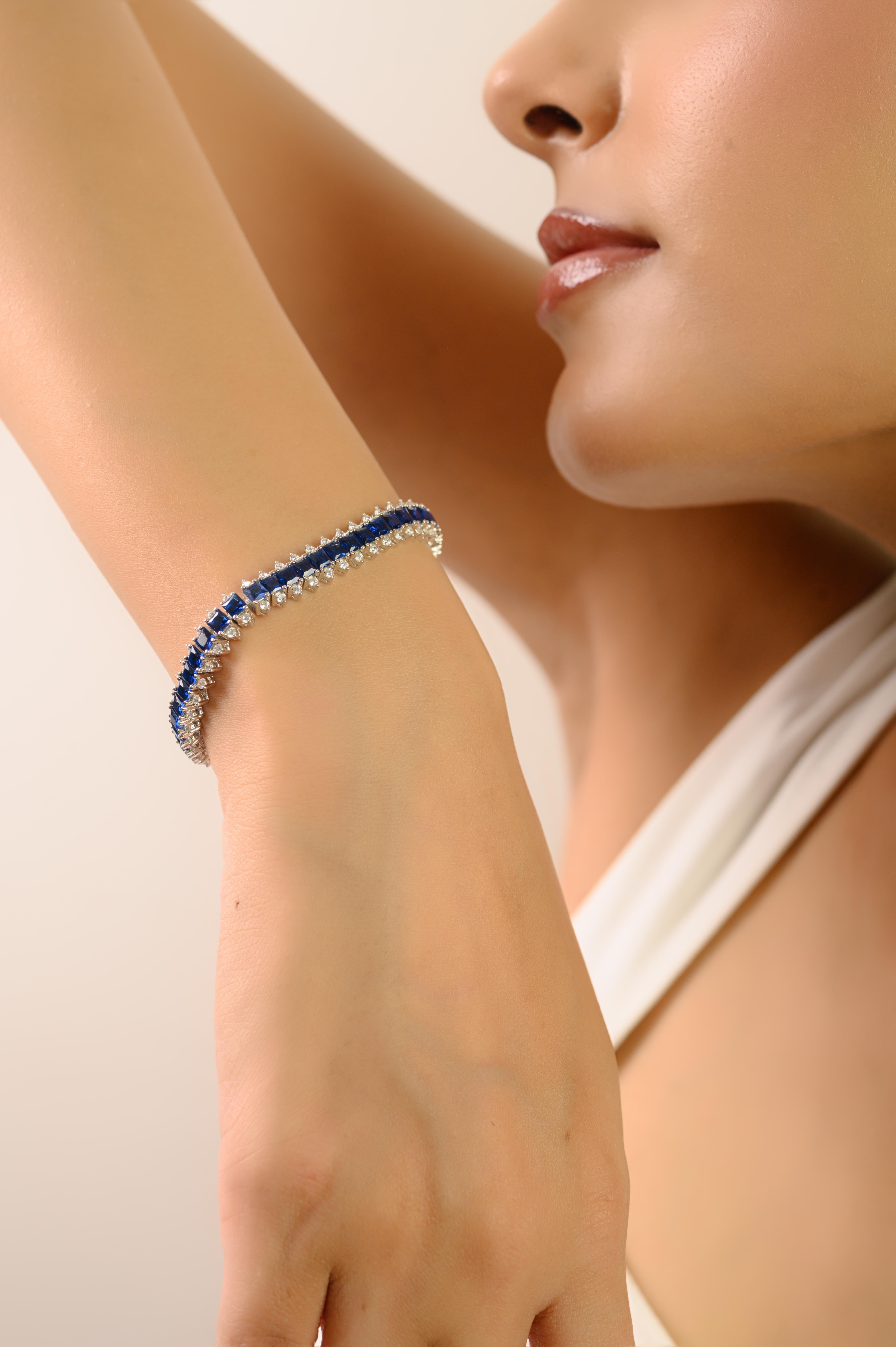 Silvorra Deslumbrante Pulsera de Circonitas Azules y Blancas en Plata de Ley 925 Corte mixto en venta