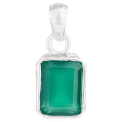 Silvorra Deep Green Onyx Bezel Statement Pendant Fine 925 Silver Fine Jewelery
